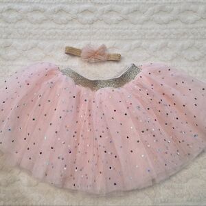 Mud Pie Pink Tulle Tutu Skirt w Headband 24M 2T
